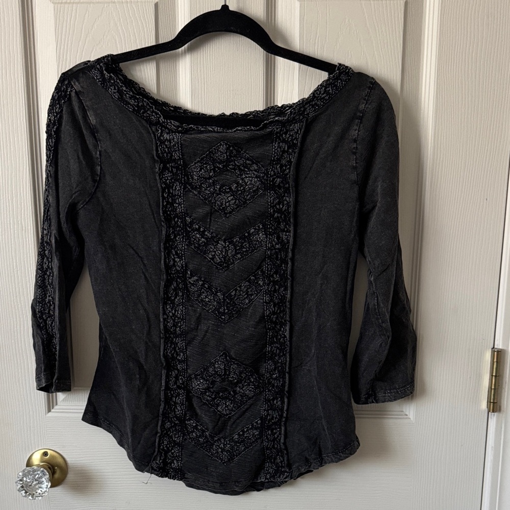 Free People Black Lace Detail Blouse